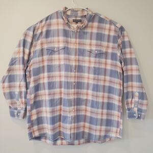 Roper Mens Western Shirt 3XL White, Light Blue, Orange Plaid Long Sleeve Button